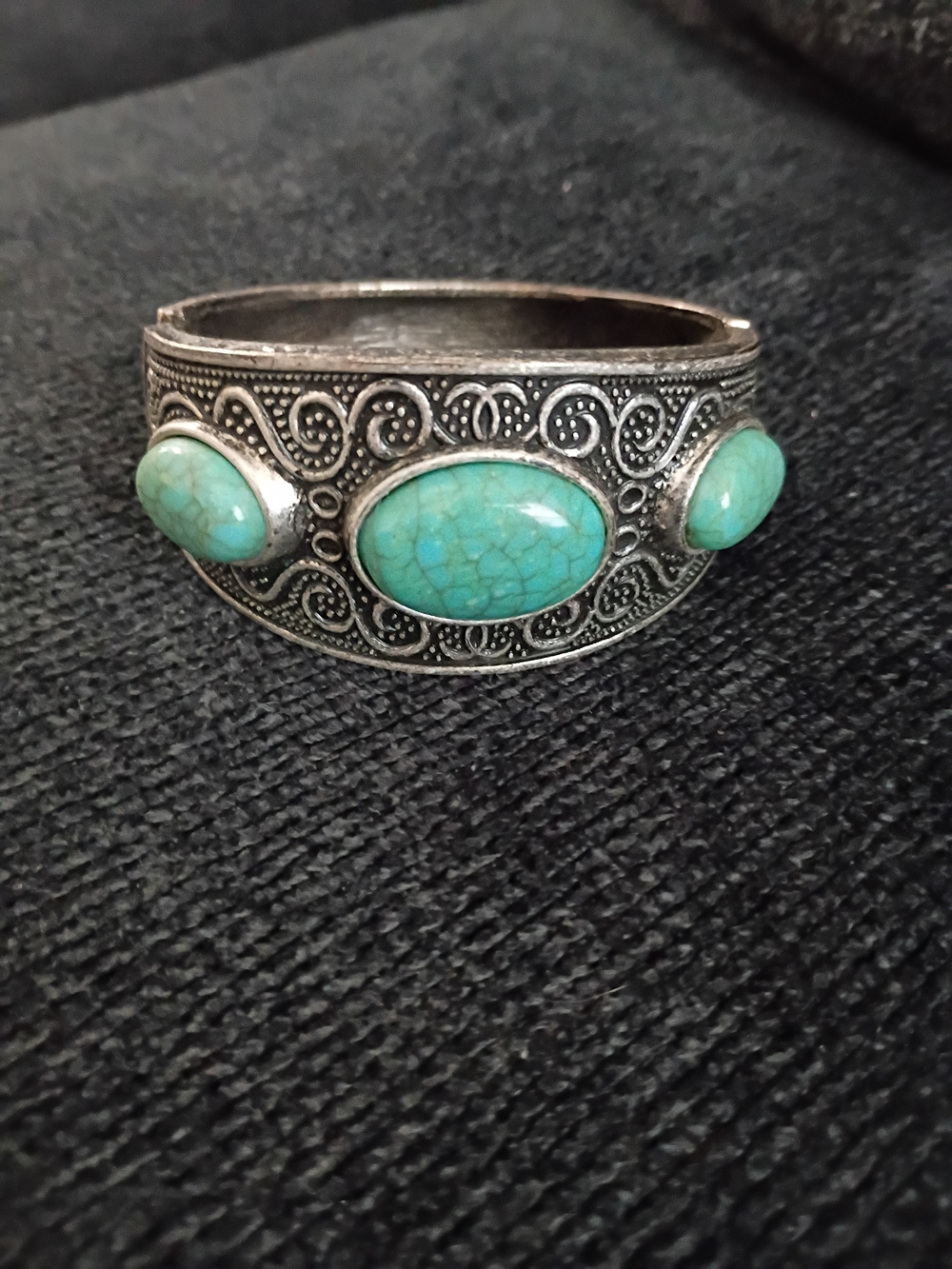 Sterling Silver Turquoise Statement Cuff Bracelet - Blue Green